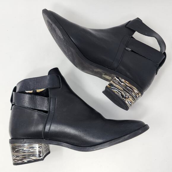 Miista Ankle Bootie Women 10 Clarissa Marbled Acrylic Heel Black Leather Buckle - Picture 7 of 13